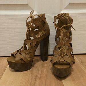 Qupid Leather Tie-in Platform Heels